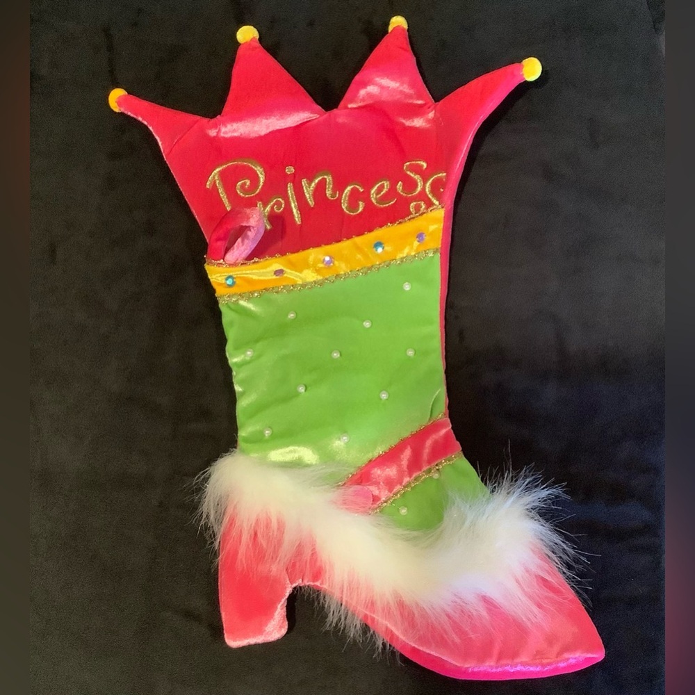Christmas stocking Princess crown and shoe blingy fur plush 19”